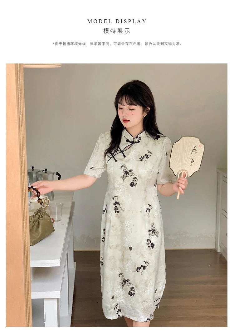 ぽちゃまに チャイナドレス 大きいサイズ 中華風 長短2タイプ 体型カバー レトロ 柄ワンピース レディース ロングワンピース メガ割 福袋 T