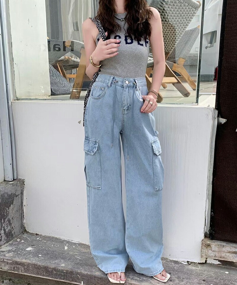 【9/25！クーポンで3,870円】 デニムパンツ デニムカーゴパンツ レディース ワイド デニム カーゴ パンツ カーゴパンツ オシャレ ワイドデニム 大きいサイズ ワイドパンツ ドローコード ジー