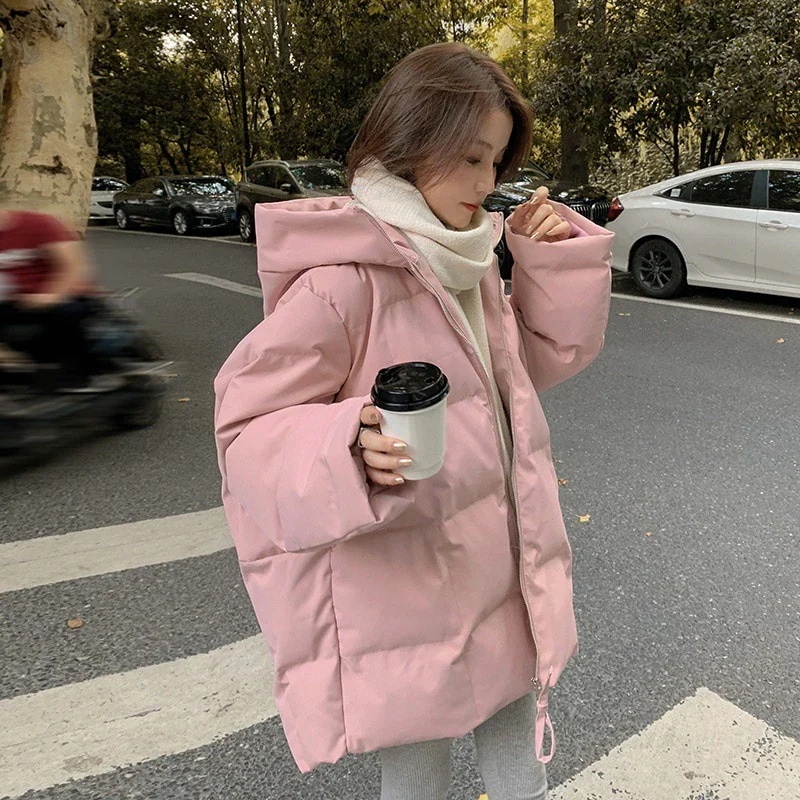 フード付き ポケット ミディアムレングス 2025 ダウンジャケット 韓国ファッション 新型 女性用_2