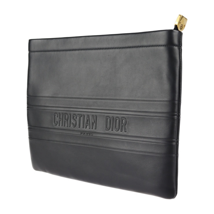 美品 Christian Dior クリスチャンディオール クラッチバッグ 19S5543CGSB バッグ レザー ブラック ゴールド金具 ポーチ 本物保証 中古【本物保証】