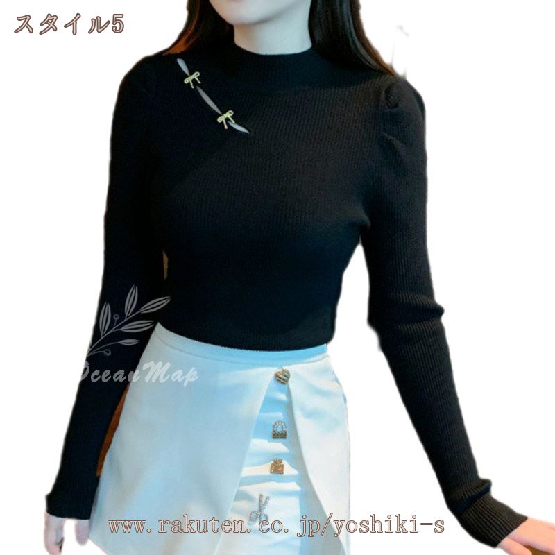 ニットセーター レディース フリル付き ニット セーター トップス カットソー リブ タートルネック 薄手 長袖 オシャレ かわいい シンプル 無地 女性 大人 インナー 秋 冬 学生 ママ 定番 普