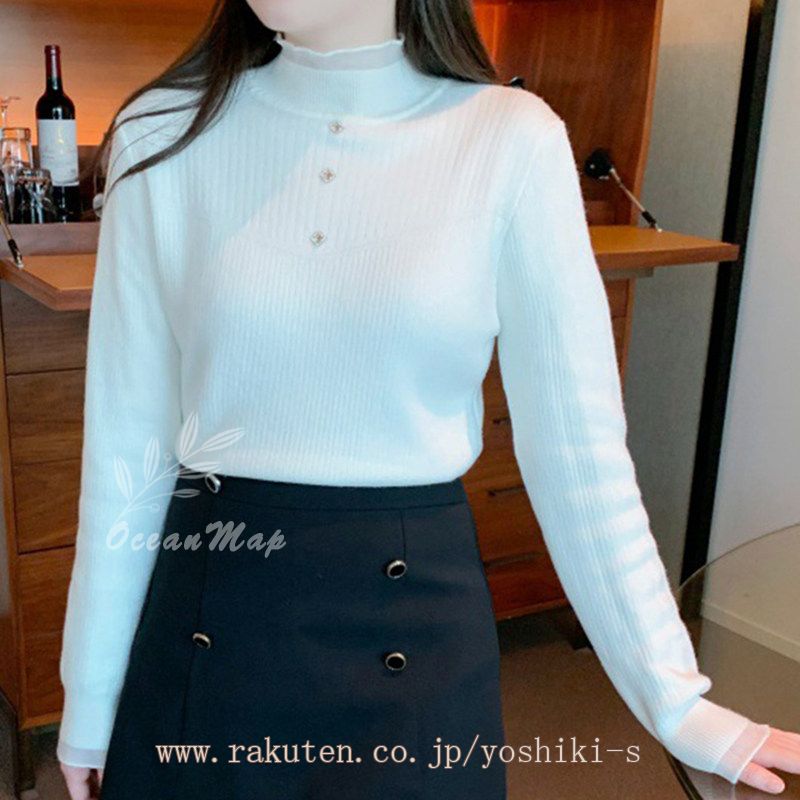 ニットセーター レディース フリル付き ニット セーター トップス カットソー リブ タートルネック 薄手 長袖 オシャレ かわいい シンプル 無地 女性 大人 インナー 秋 冬 学生 ママ 定番 普