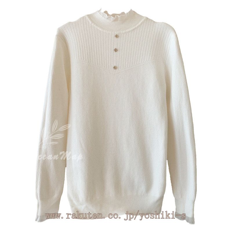 ニットセーター レディース フリル付き ニット セーター トップス カットソー リブ タートルネック 薄手 長袖 オシャレ かわいい シンプル 無地 女性 大人 インナー 秋 冬 学生 ママ 定番 普