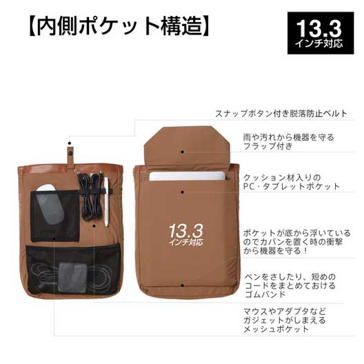 （まとめ買い）マチが広がる ノートPC用トートバッグ ジプト 13.3インチ対応 PU ブラウン 8462-BR [x3]