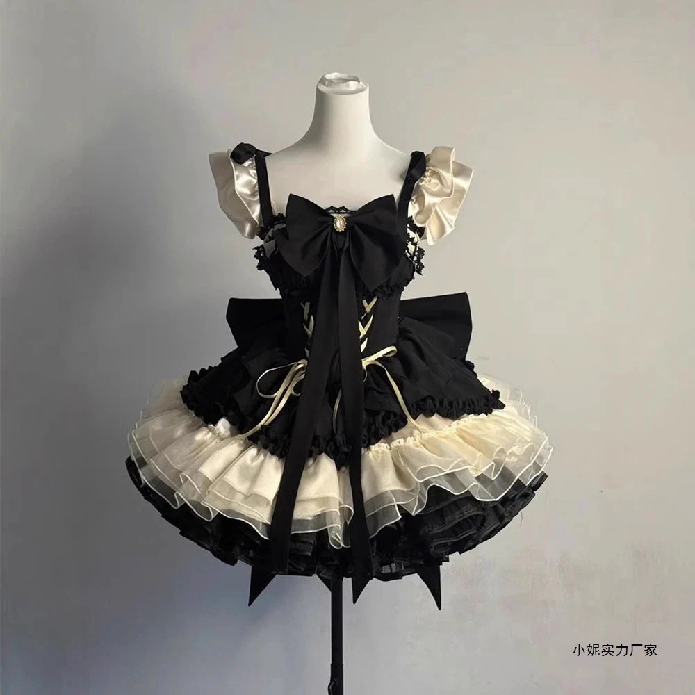 5.12【迅速な発送】甘美かわいいロリータドレスプリンセスドレスリボン小飛袖フリル_2