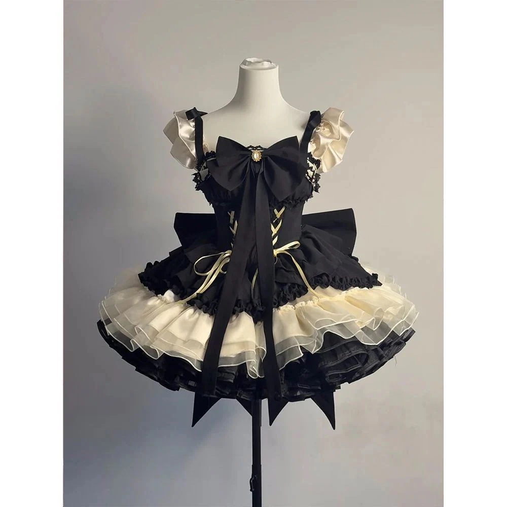 5.12【迅速な発送】甘美かわいいロリータドレスプリンセスドレスリボン小飛袖フリル_5