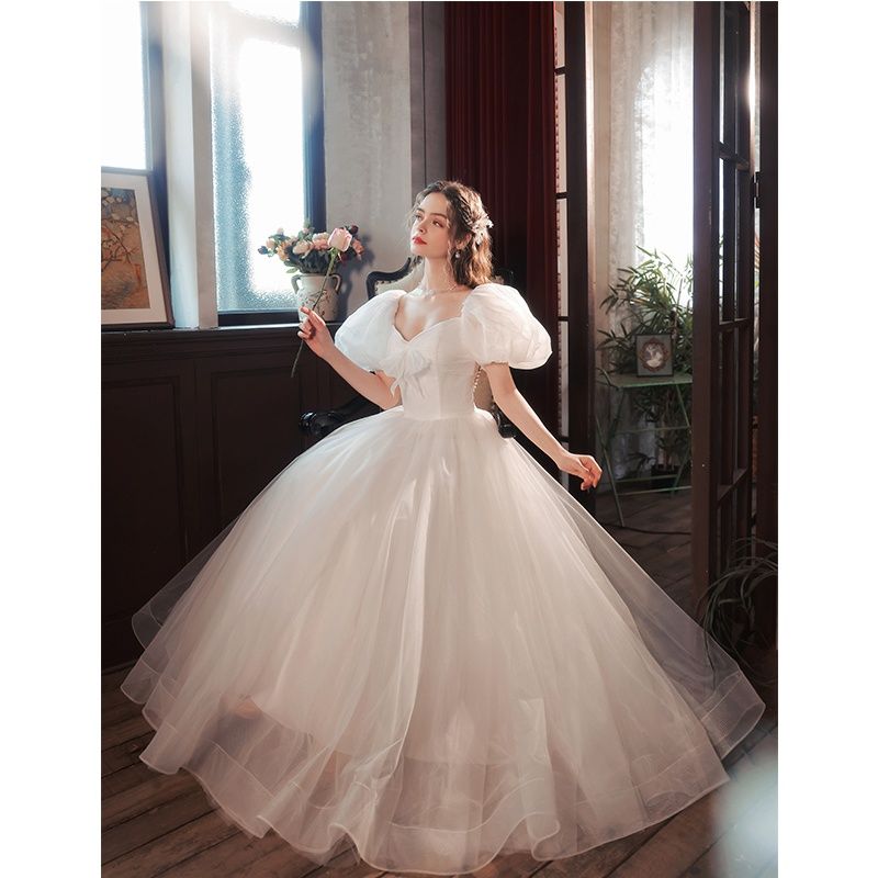 【2枚購入で 3oo円OFF!】天使のウェディングドレス スウィートボウ プリンセス花嫁 スリムフィット パフスカート ウェディングドレス 【2枚購入で 3oo円OFF!】天使のウェディングドレス スウィートボウ プリンセス花嫁 スリムフィット パフスカート ウェディングドレス