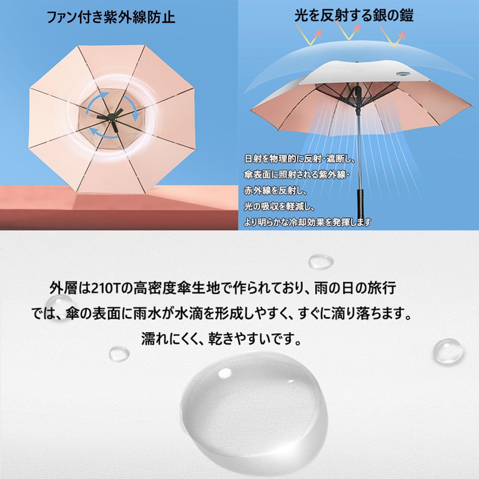 日傘 遮光遮熱 【2024最新晴雨兼用涼風扇風機付き傘・8本骨 】USB充電式 UPF50+ 紫外線遮断 遮熱 日焼け防止 熱中症対策ファン付きゴルフ傘パラソル ファン男女兼用通勤 日傘 遮光遮熱 【2024最新晴雨兼用涼風扇風機付き傘・8本骨 】USB充電式 UPF50+ 紫外線遮断 遮熱 日焼け防止 熱中症対策ファン付きゴルフ傘パラソル ファン男女兼用通勤