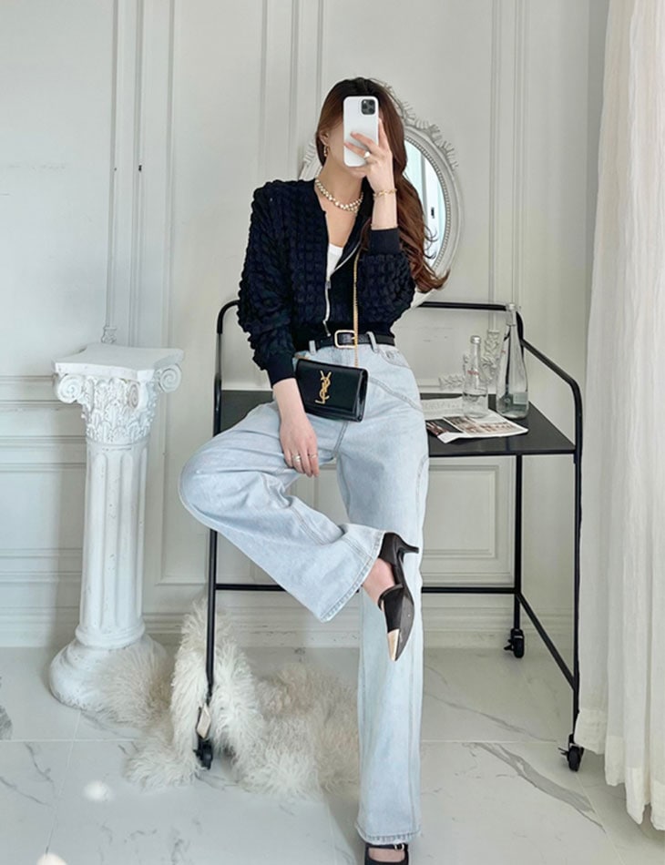 【2025新作 急速出荷】ぽこぽこ ショート丈 ジップアップ ブルゾン ジャケット ホワイト ブラック 白 黒 アウター 羽織り 長袖 無地 可愛い フェミニン ガーリー 上品 きれいめ 秋 冬 レデ