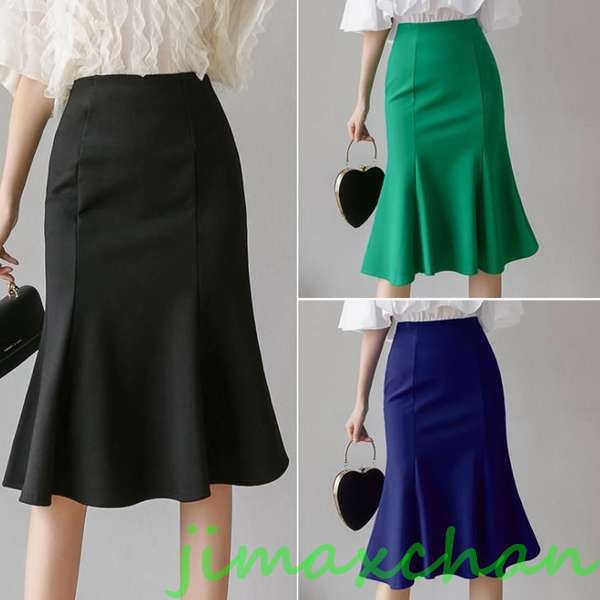 サマー　ペプラムスカート　ガウンワンピース ミディアム丈 ミモレ丈　レディース　ミディアム丈 　無地　タイトスカートキシスカート　フレア　フォーマル