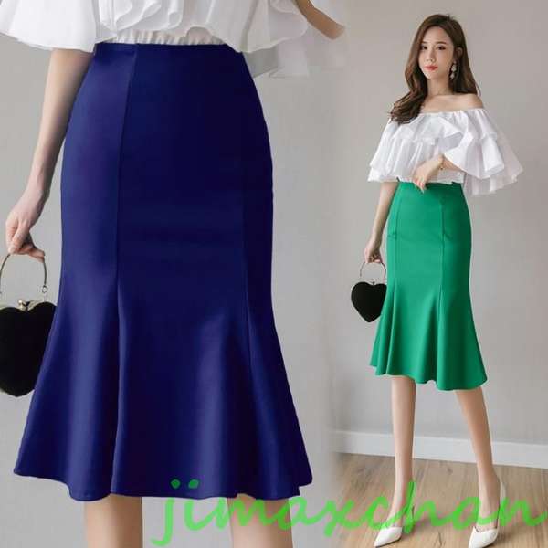 サマー　ペプラムスカート　ガウンワンピース ミディアム丈 ミモレ丈　レディース　ミディアム丈 　無地　タイトスカートキシスカート　フレア　フォーマル