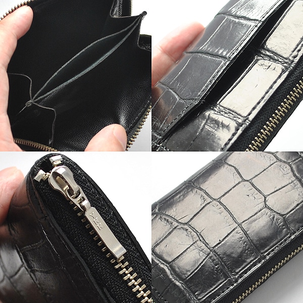 【新規OPEN】【期間限定セール】【激安】【新品未使用】本クロコダイル　鰐革　カード収納機能付き　ラウンド方式　コイン　コンパクトケース　CFMW-1　エナメルブラック