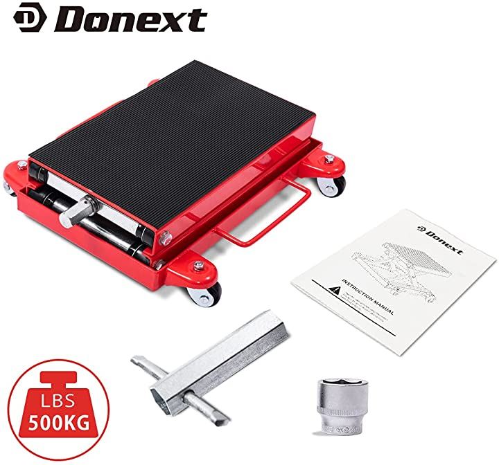 バイクジャッキ バイクリフト リフトドーリー 耐荷重500kg ゴムマット付 キャスター付き( レッド)