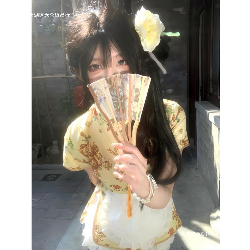 中国の女の子甘い女の子純粋な欲望ロリータメイドcsスーツ女性のための新しい中国風チャイナドレスエプロンセクシーなドレススーツ