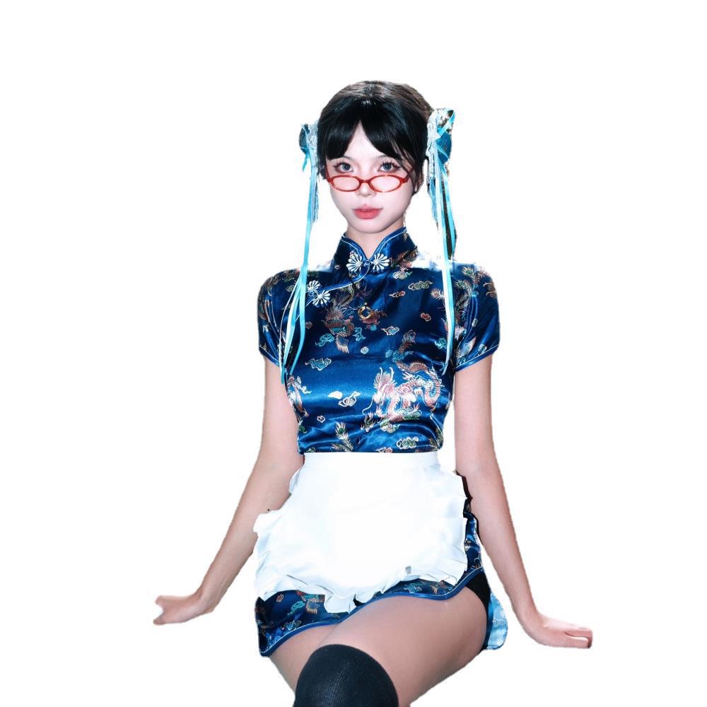 中国の女の子甘い女の子純粋な欲望ロリータメイドcsスーツ女性のための新しい中国風チャイナドレスエプロンセクシーなドレススーツ