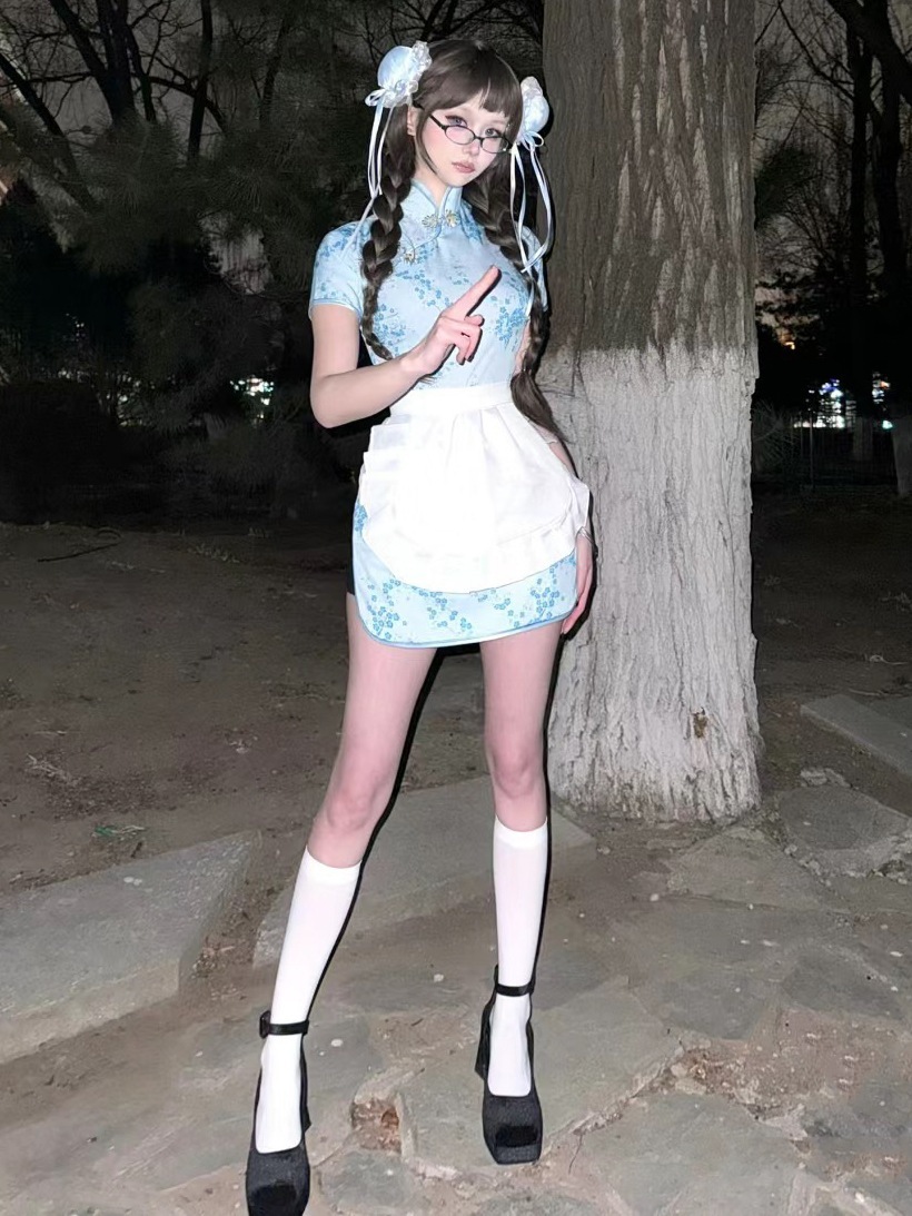 中国の女の子甘い女の子純粋な欲望ロリータメイドcsスーツ女性のための新しい中国風チャイナドレスエプロンセクシーなドレススーツ