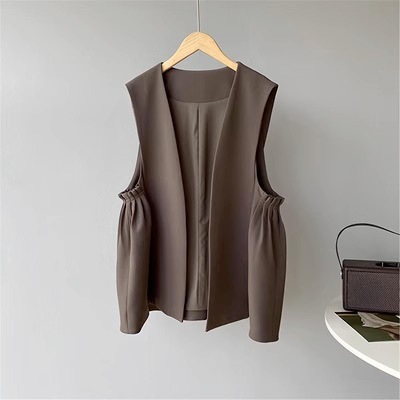 トップス ベスト ロング ロング丈 袖なし ノースリーブ Vネック 前開き きれいめ シンプル 大人 上品 おしゃれ お洒落 かっこいい レトロ こなれ感 個性的 抜け感 無地 春 秋 冬 10代