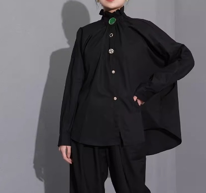 レディース トップス シャツ ブラウス 前開き スタンドカラー フレア フェミニン フリル リブ ボタン きれいめ シンプル カジュアル レトロ こなれ感 ラフ ガーリー ルーズ 個性的 クール レディース トップス シャツ ブラウス 前開き スタンドカラー フレア フェミニン フリル リブ ボタン きれいめ シンプル カジュアル レトロ こなれ感 ラフ ガーリー ルーズ 個性的 クール