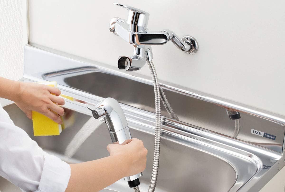 (リクシル) INAX キッチン用 壁付浄水器内蔵シングルレバー混合水栓 ハンドシャワー付 エコハンドル 凍結防止水抜き仕様 RJF-865YN