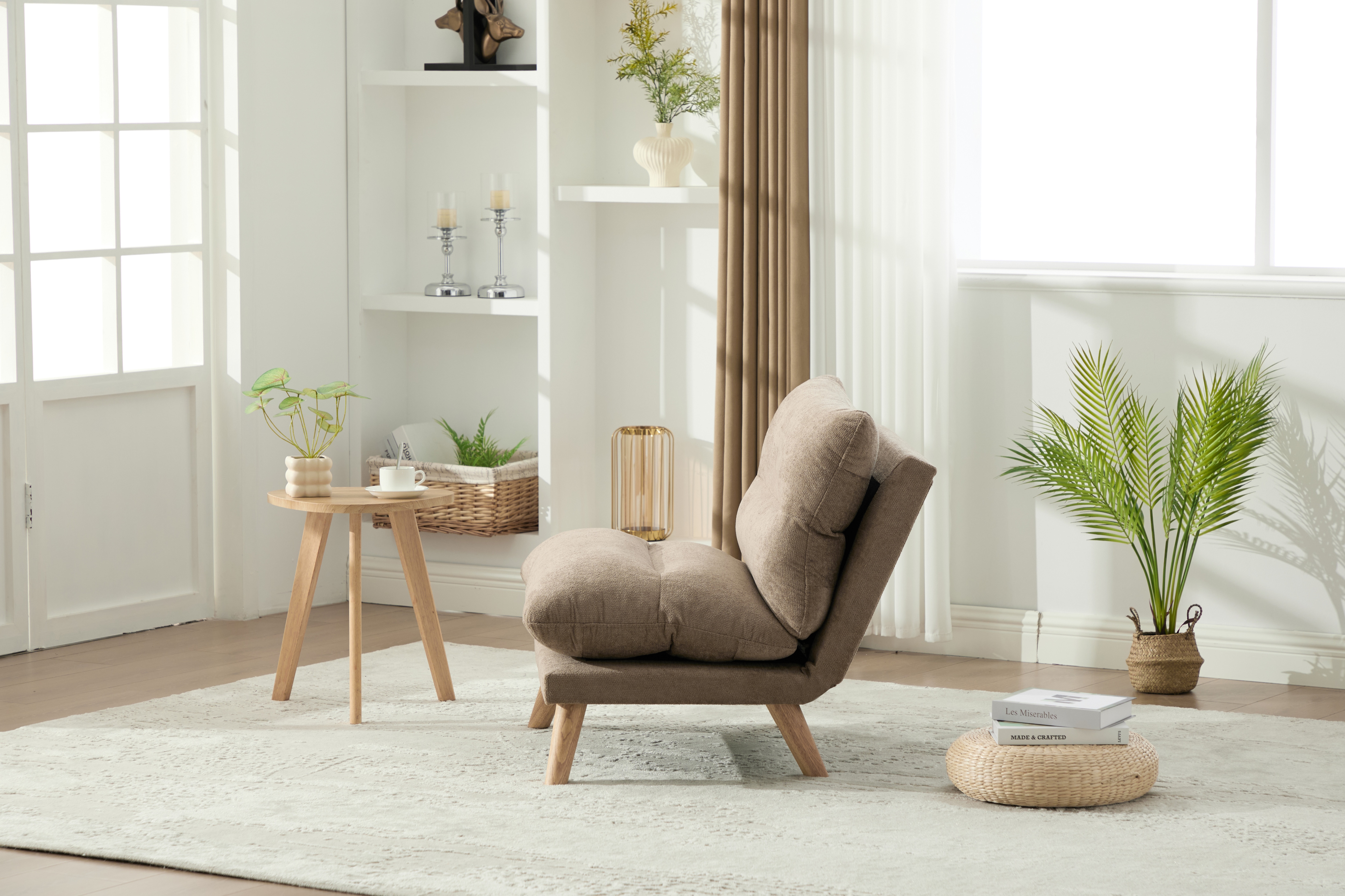 【国内入荷済】一人掛け ソファ 座椅子 リクライニング 折りたたみ コンパクト 幅68cm 低反発 メモリーフォーム ふわふわ シェニール生地 無垢材フレーム 90160角度調節 一人暮らし お_13