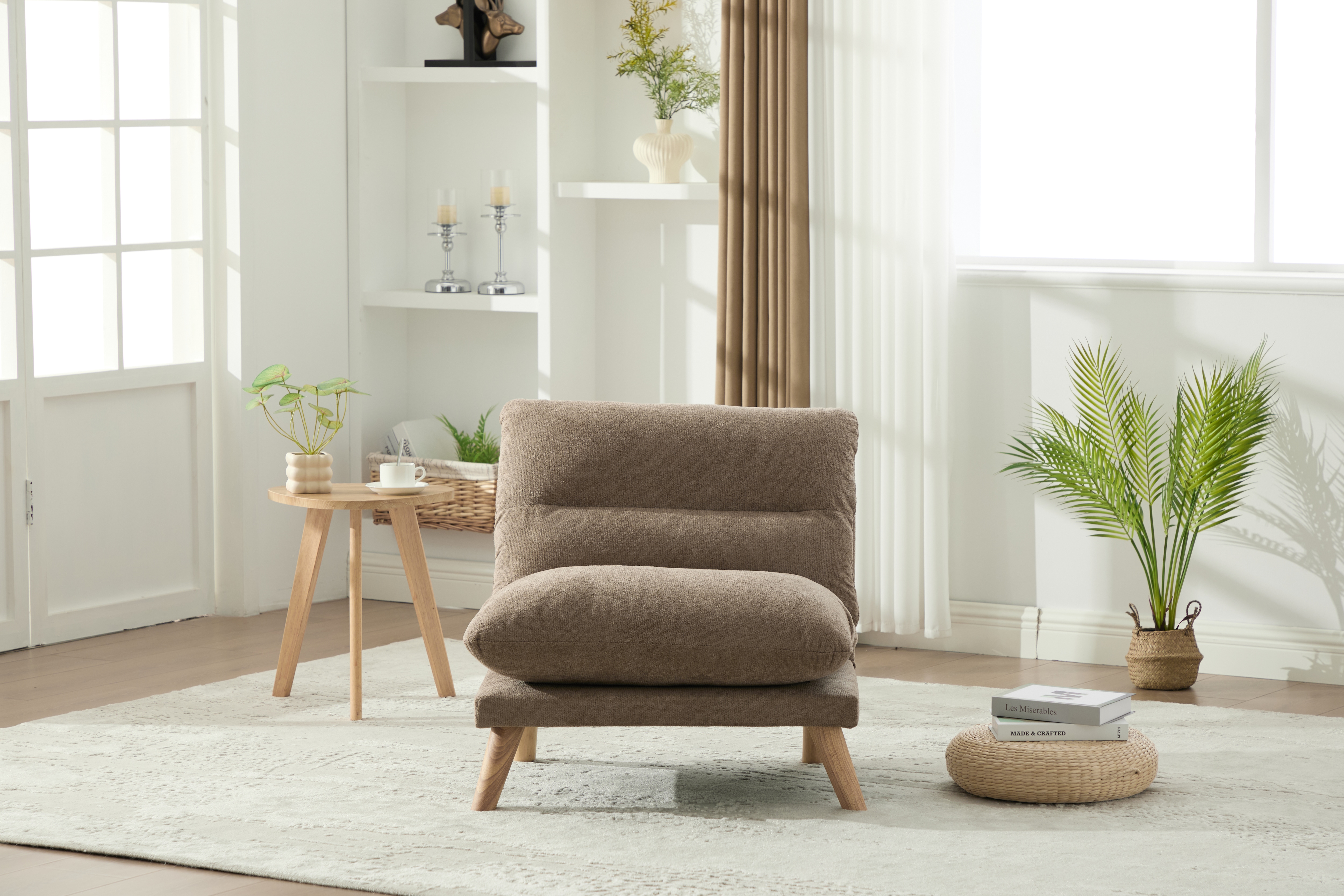 【国内入荷済】一人掛け ソファ 座椅子 リクライニング 折りたたみ コンパクト 幅68cm 低反発 メモリーフォーム ふわふわ シェニール生地 無垢材フレーム 90160角度調節 一人暮らし お_14