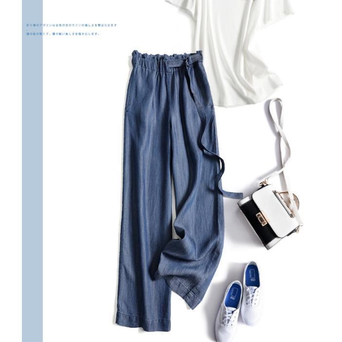 ワイドパンツ 春 夏 秋 レディース ガウチョ コットン ルームウェア ウエストゴム デニム　タックパンツ 美ライン 自宅　楽ちん