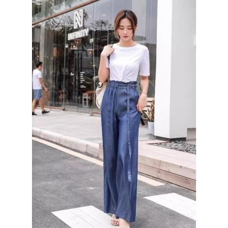 ワイドパンツ 春 夏 秋 レディース ガウチョ コットン ルームウェア ウエストゴム デニム　タックパンツ 美ライン 自宅　楽ちん