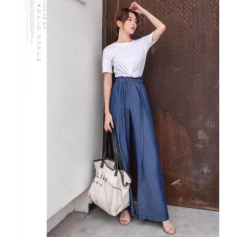 ワイドパンツ 春 夏 秋 レディース ガウチョ コットン ルームウェア ウエストゴム デニム　タックパンツ 美ライン 自宅　楽ちん
