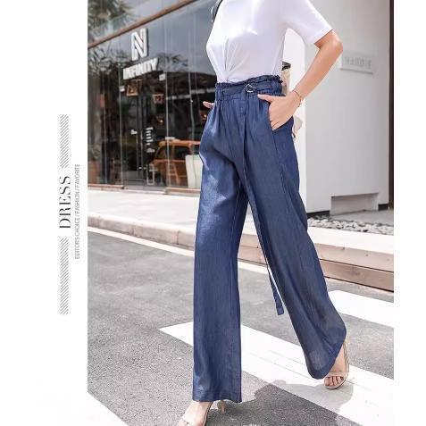 ワイドパンツ 春 夏 秋 レディース ガウチョ コットン ルームウェア ウエストゴム デニム　タックパンツ 美ライン 自宅　楽ちん