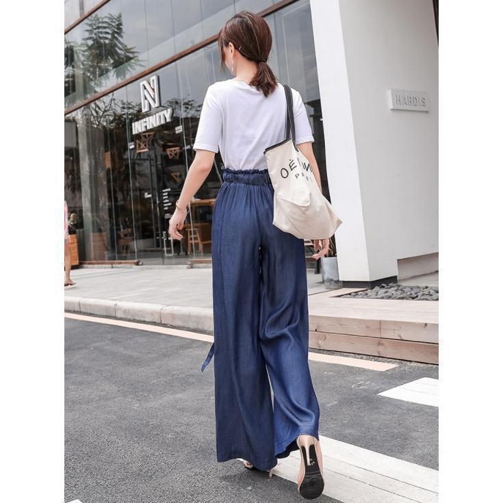 ワイドパンツ 春 夏 秋 レディース ガウチョ コットン ルームウェア ウエストゴム デニム　タックパンツ 美ライン 自宅　楽ちん