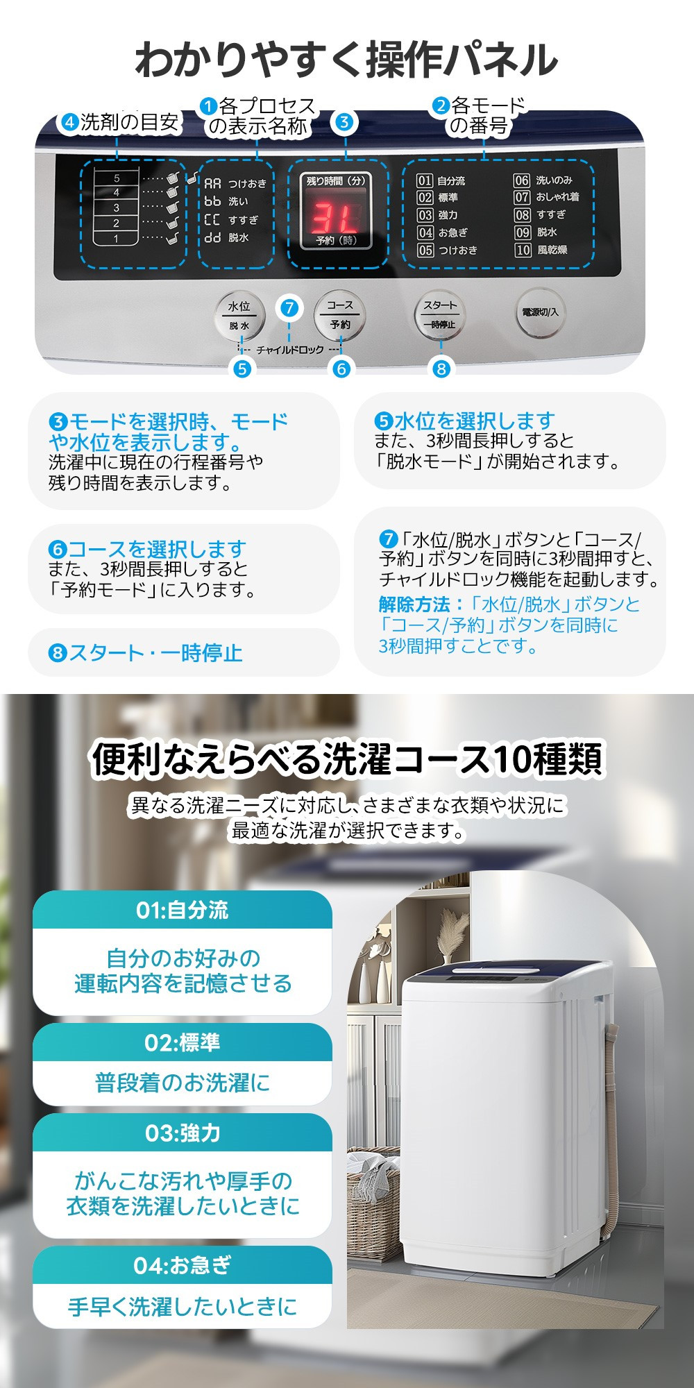 洗濯機 一人暮らし 7kg 小型全自動洗濯機 10種類 小型洗濯機 縦型洗濯機 チャイルドロック 洗濯機 一人暮らし 7kg 小型全自動洗濯機 10種類 小型洗濯機 縦型洗濯機 チャイルドロック