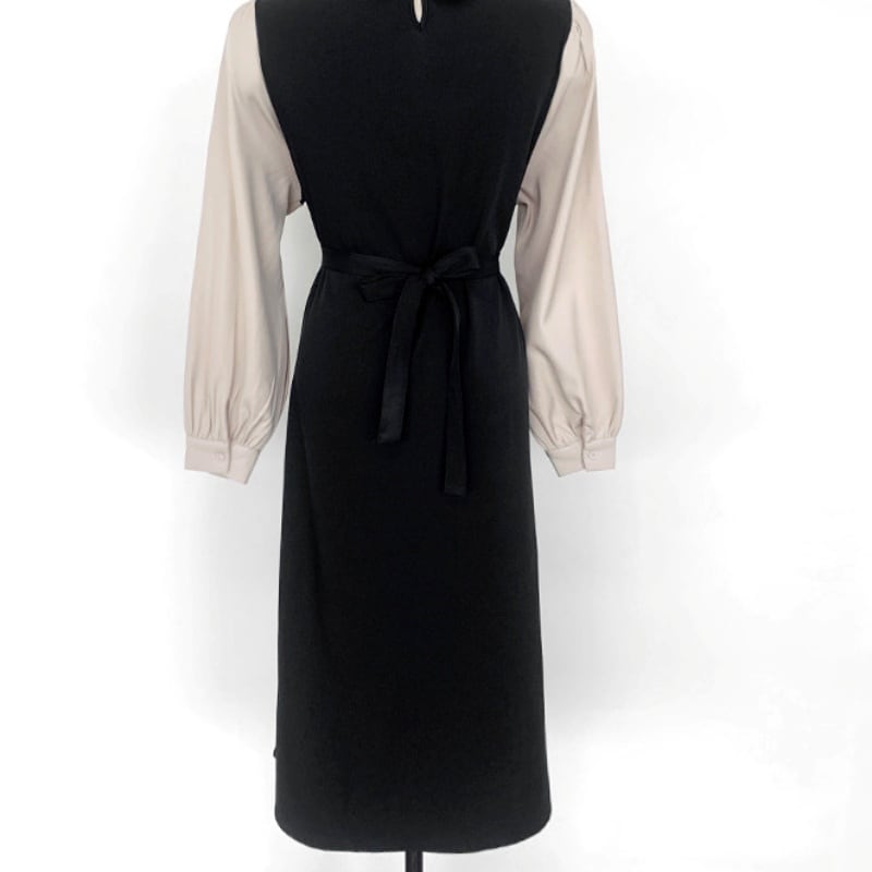 レディース ワンピース ドレス 切り替えデザイン ドッキングデザイン 襟付き シック フェミニン