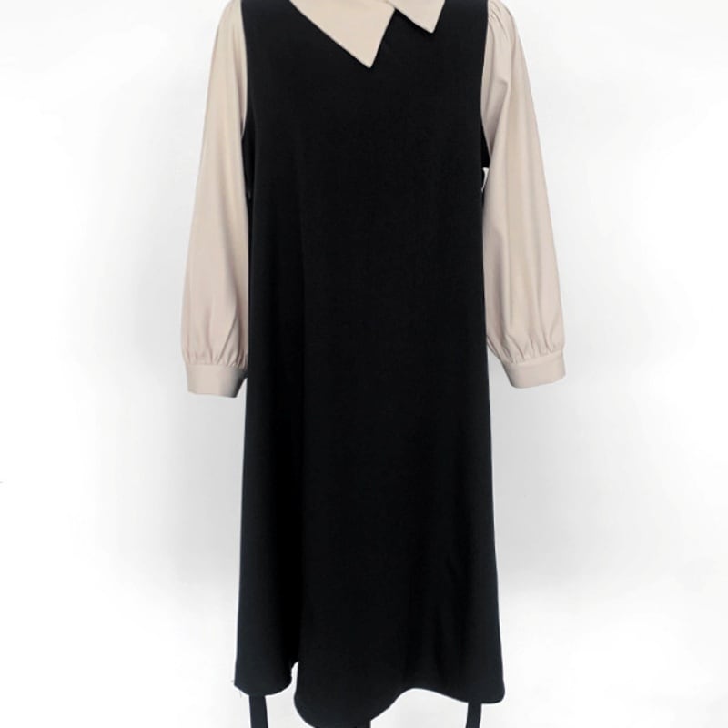 レディース ワンピース ドレス 切り替えデザイン ドッキングデザイン 襟付き シック フェミニン
