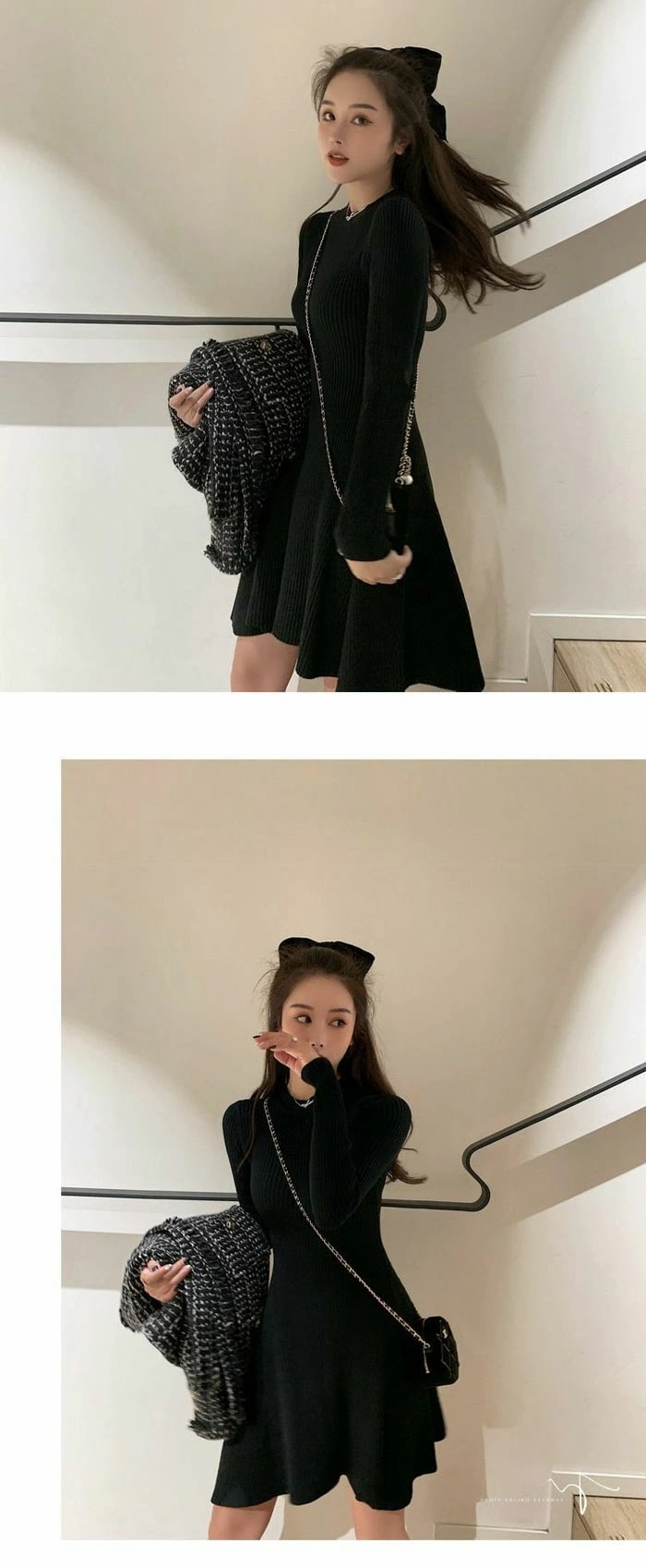 リブ ニットワンピース 膝丈 ワンピース レディース ニットワンピース ひざ丈 クルーネック ワンピース ニット ニットワンピ 膝丈 長袖 上品 シンプル 秋冬 無地 オシャレ 20代 30代 40代