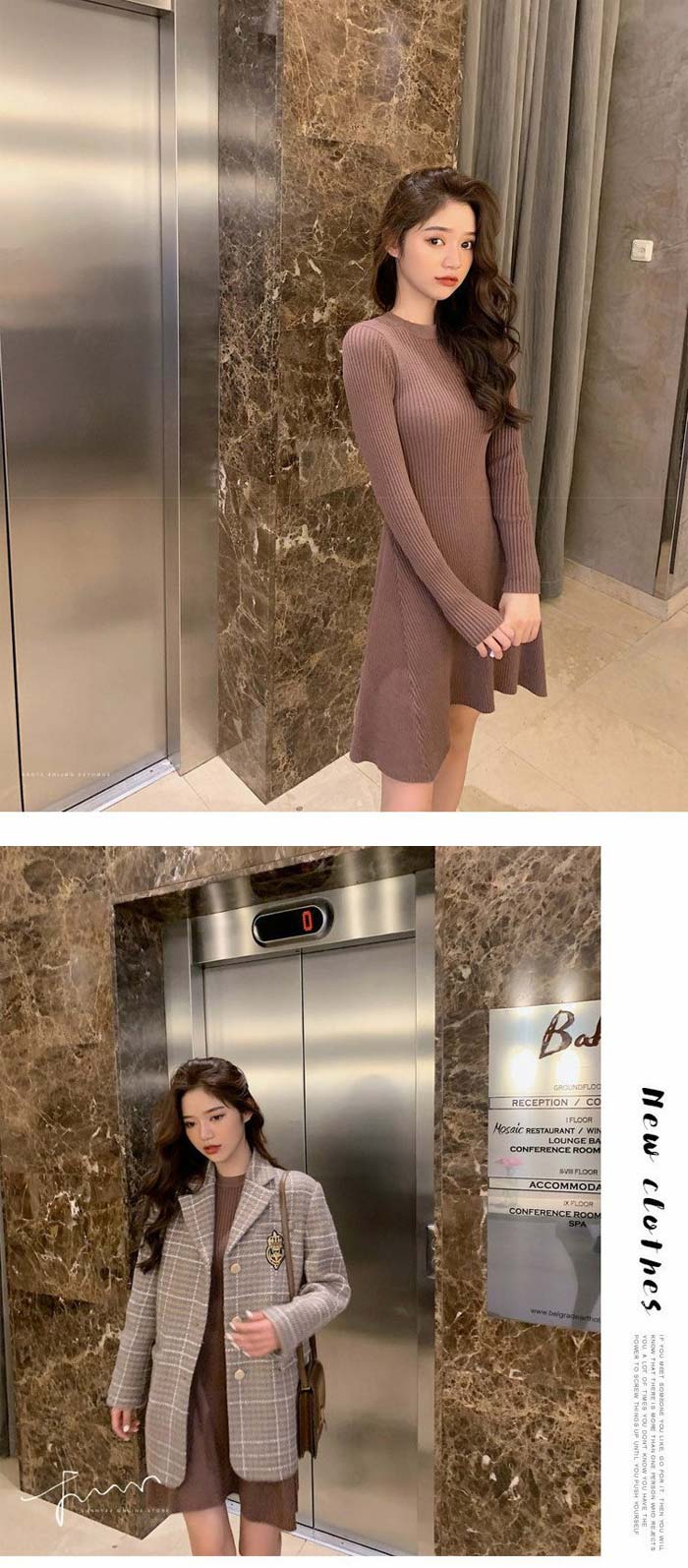 リブ ニットワンピース 膝丈 ワンピース レディース ニットワンピース ひざ丈 クルーネック ワンピース ニット ニットワンピ 膝丈 長袖 上品 シンプル 秋冬 無地 オシャレ 20代 30代 40代