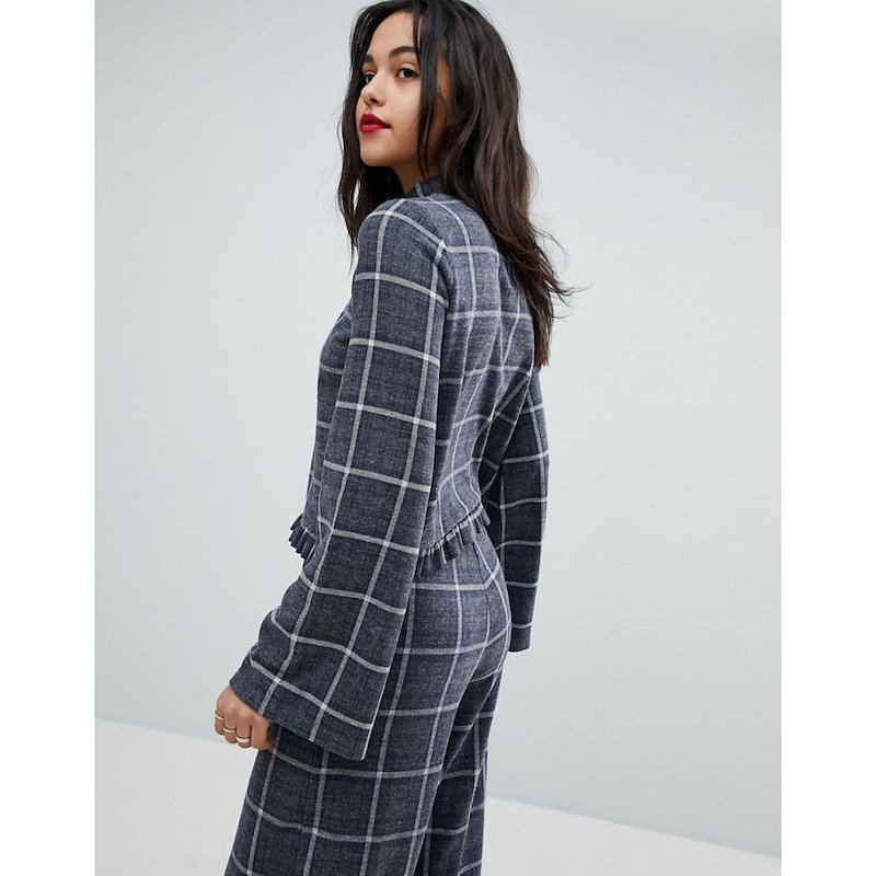 リバーアイランド レディース トップス ブラウス・シャツ【River Island Ruffle Hem Check Blouse】Grey check リバーアイランド レディース トップス ブラウス・シャツ【River Island Ruffle Hem Check Blouse】Grey check
