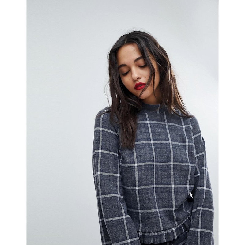 リバーアイランド レディース トップス ブラウス・シャツ【River Island Ruffle Hem Check Blouse】Grey check リバーアイランド レディース トップス ブラウス・シャツ【River Island Ruffle Hem Check Blouse】Grey check