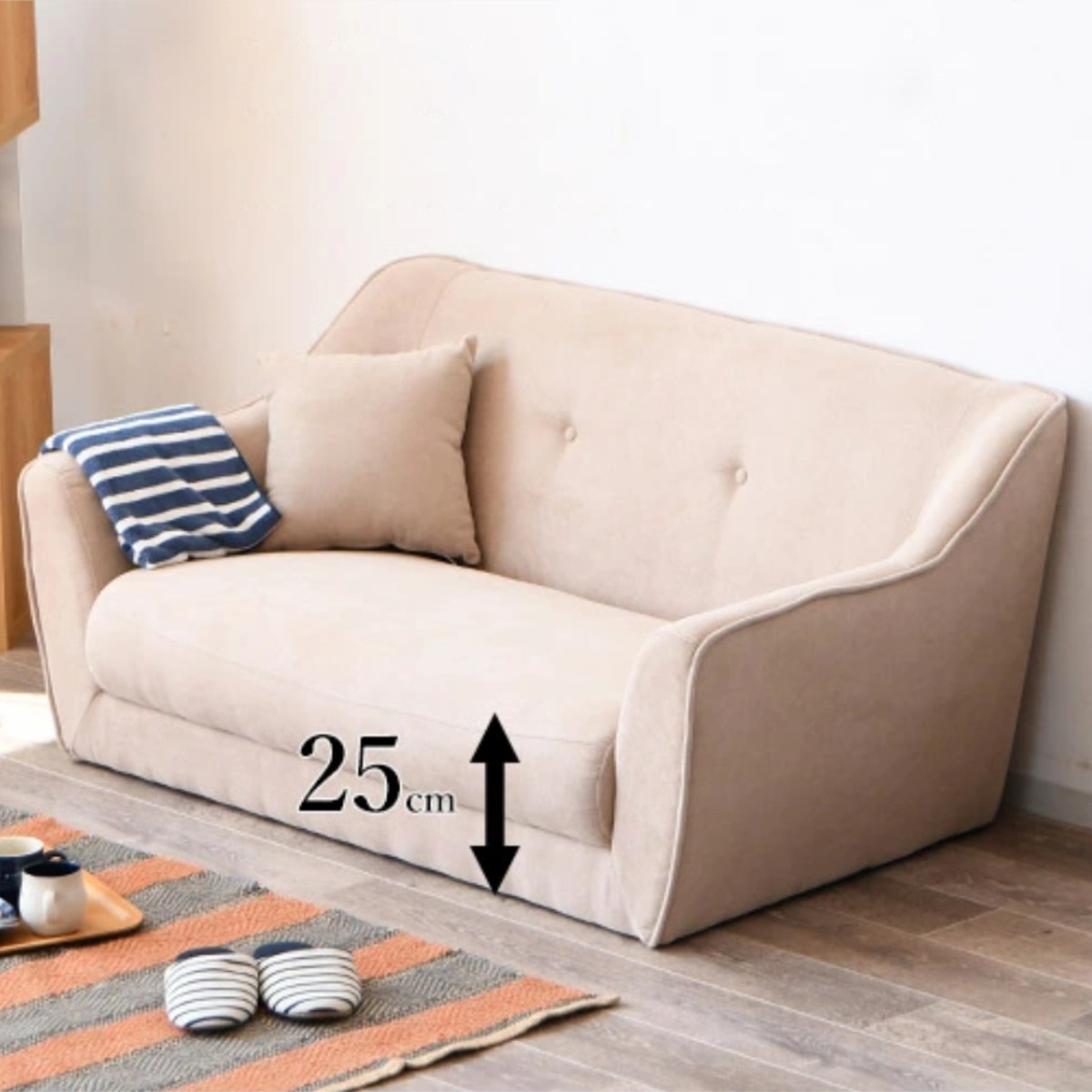 ソファ 2人掛け 幅132cm フィール ベロア調 ソファー 脚取り外し フロアソファ ロータイプ コンパクト 完成品 高級感 シンプル 北欧風 おしゃれ ベージュ グレー