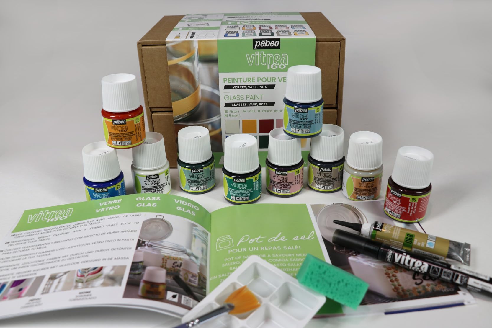 ペベオ (Pebeo) ガラス用水性アクリル絵具 ヴィトレア160 アトリエコレクション 45mlｘ10色+アクセサリー 758462