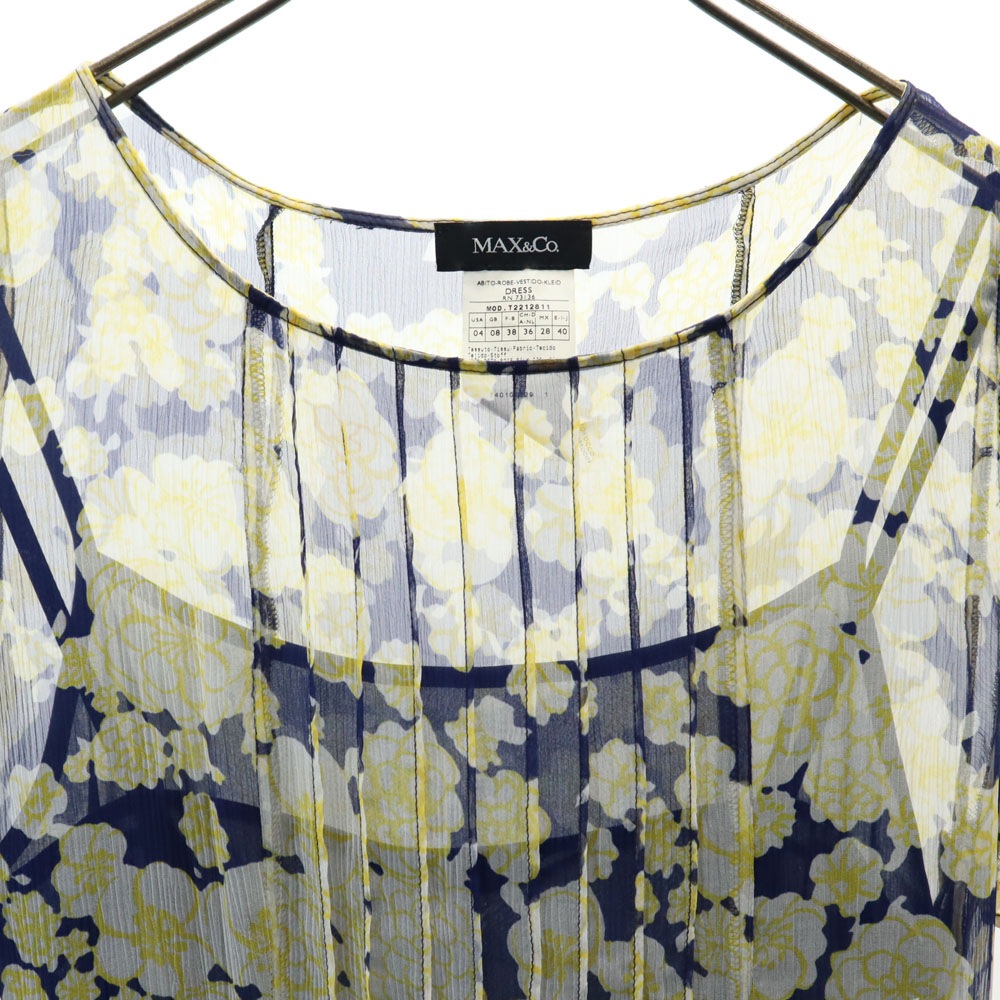 マックスアンドコー シルク 総柄 半袖 シアー ミニワンピース 40 ネイビー系 MAX&CO インナーキャミソール付き レディース マックスアンドコー シルク 総柄 半袖 シアー ミニワンピース 40 ネイビー系 MAX&CO インナーキャミソール付き レディース