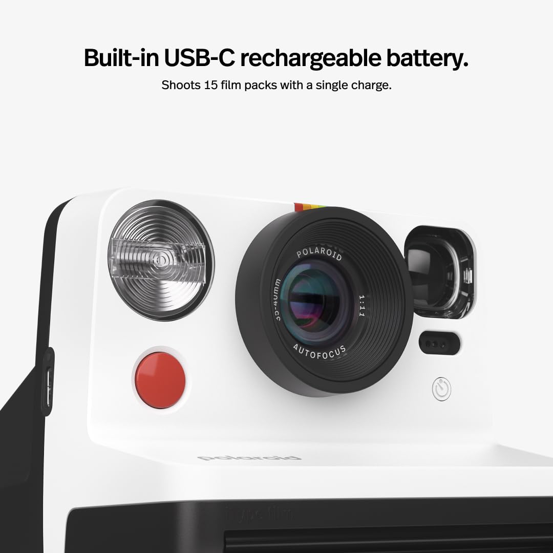 Polaroid Now 第2世代 I-Type インスタントカメラ フィルムバンドル - ブラックカメラ 16色写真 (6248) - ブラック