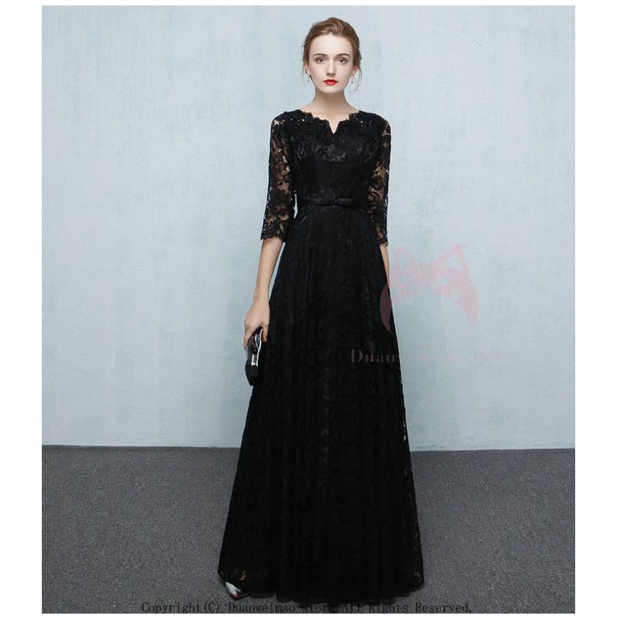 【送料無料】パーティードレス ロングドレス フォマール 結婚式 演奏会 顔合わせ 服装 袖あり ウエディング ロング丈 ワンピース レース 大人 上品 黒 食事会 二次会79011 【送料無料】パーティードレス ロングドレス フォマール 結婚式 演奏会 顔合わせ 服装 袖あり ウエディング ロング丈 ワンピース レース 大人 上品 黒 食事会 二次会79011