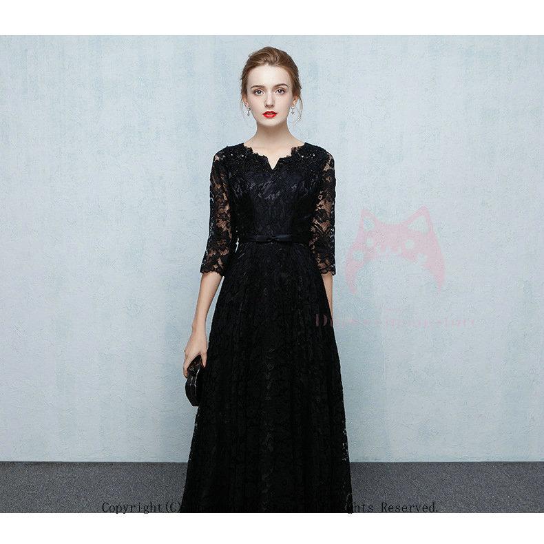 【送料無料】パーティードレス ロングドレス フォマール 結婚式 演奏会 顔合わせ 服装 袖あり ウエディング ロング丈 ワンピース レース 大人 上品 黒 食事会 二次会79011 【送料無料】パーティードレス ロングドレス フォマール 結婚式 演奏会 顔合わせ 服装 袖あり ウエディング ロング丈 ワンピース レース 大人 上品 黒 食事会 二次会79011