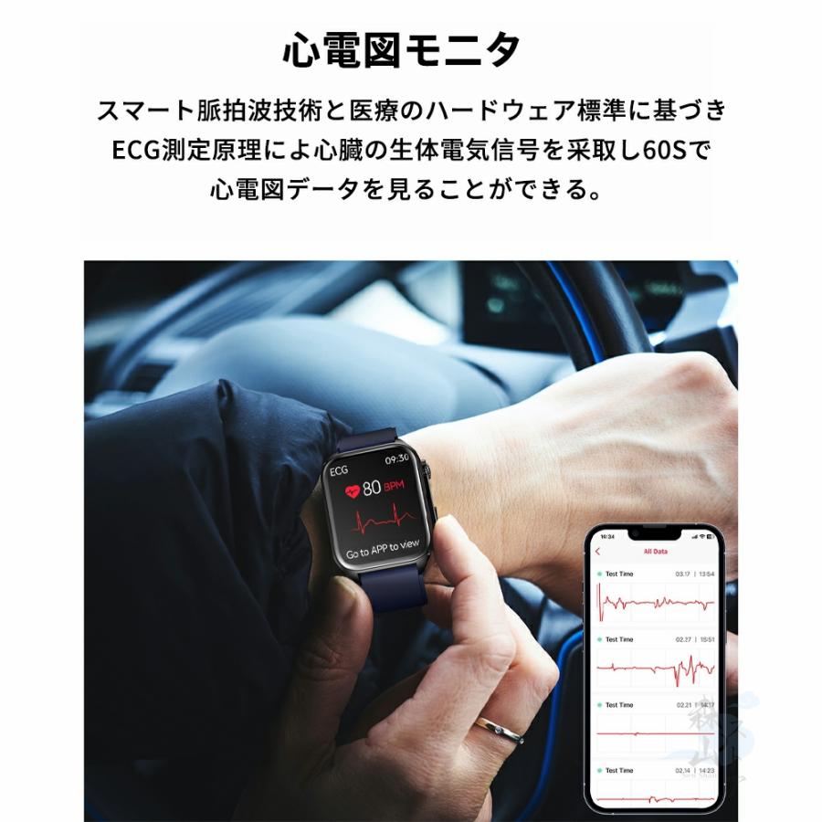スマートウォッチ 即納 心電図PPG+ECG 血糖値 通話機能 血圧測定 モニタリング 体温 血中酸素 心拍数 着信通知 1.96インチ 大画面 日本語 日本製 IP67防水 2024 新品