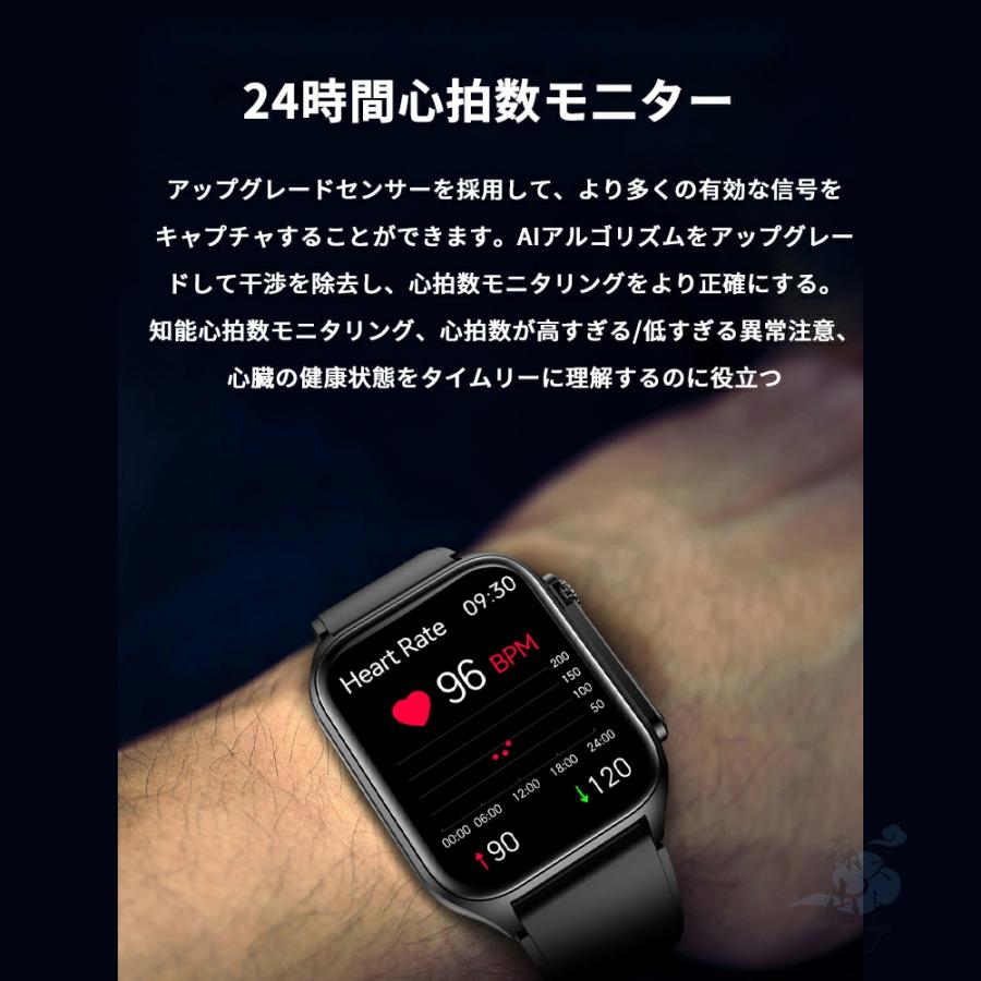 スマートウォッチ 即納 心電図PPG+ECG 血糖値 通話機能 血圧測定 モニタリング 体温 血中酸素 心拍数 着信通知 1.96インチ 大画面 日本語 日本製 IP67防水 2024 新品