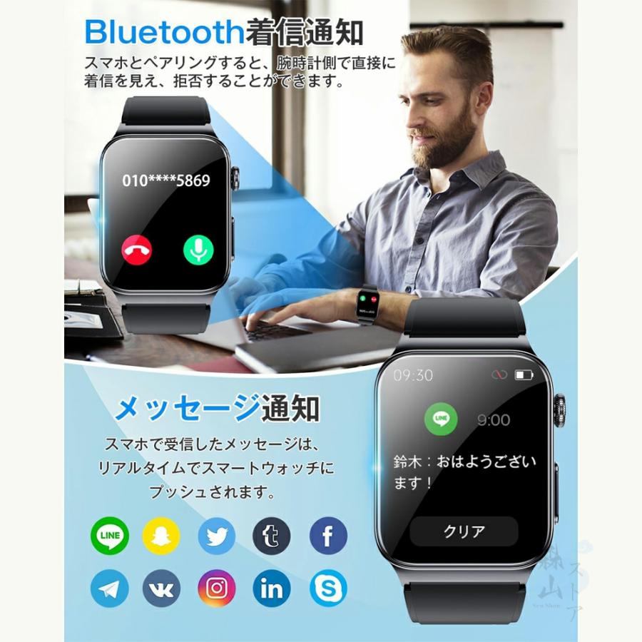 スマートウォッチ 即納 心電図PPG+ECG 血糖値 通話機能 血圧測定 モニタリング 体温 血中酸素 心拍数 着信通知 1.96インチ 大画面 日本語 日本製 IP67防水 2024 新品