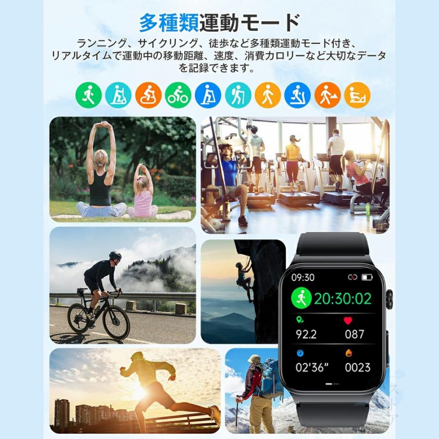 スマートウォッチ 即納 心電図PPG+ECG 血糖値 通話機能 血圧測定 モニタリング 体温 血中酸素 心拍数 着信通知 1.96インチ 大画面 日本語 日本製 IP67防水 2024 新品