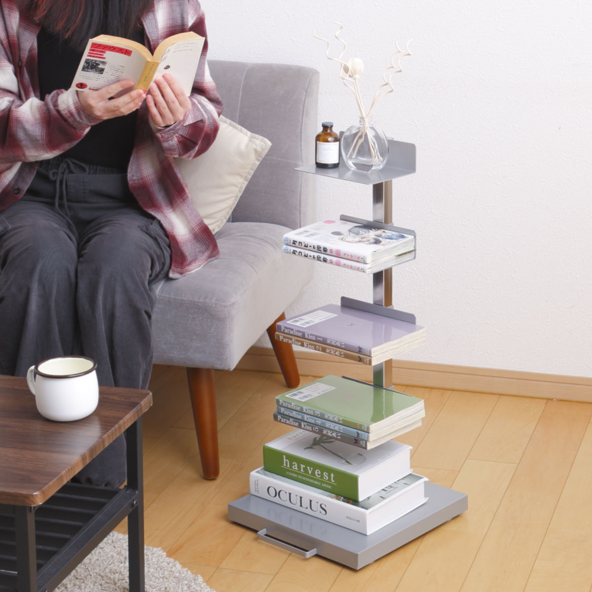 ブックタワー ロータイプ 5段 高さ67.5cm 日本製 Tsum Dockブックタワー 本棚 ラック シェルフ 積ん読タワー 収納 コミックラック 棚 ブックラック 五段 国産 キャスター付