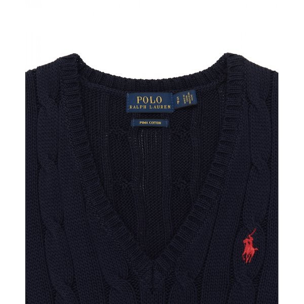 Polo Ralph Lauren ネイビー ケーブルニット Vネック セーター ケーブルニット コットン Vネック セーター | ラルフ ローレン