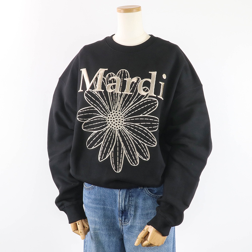 SWEATSHIRT FLOWERMARDI NEEDLEWORK BLACK BEIGE 長袖 レディース 韓国 ファッション アパレル 刺繍 ロゴ